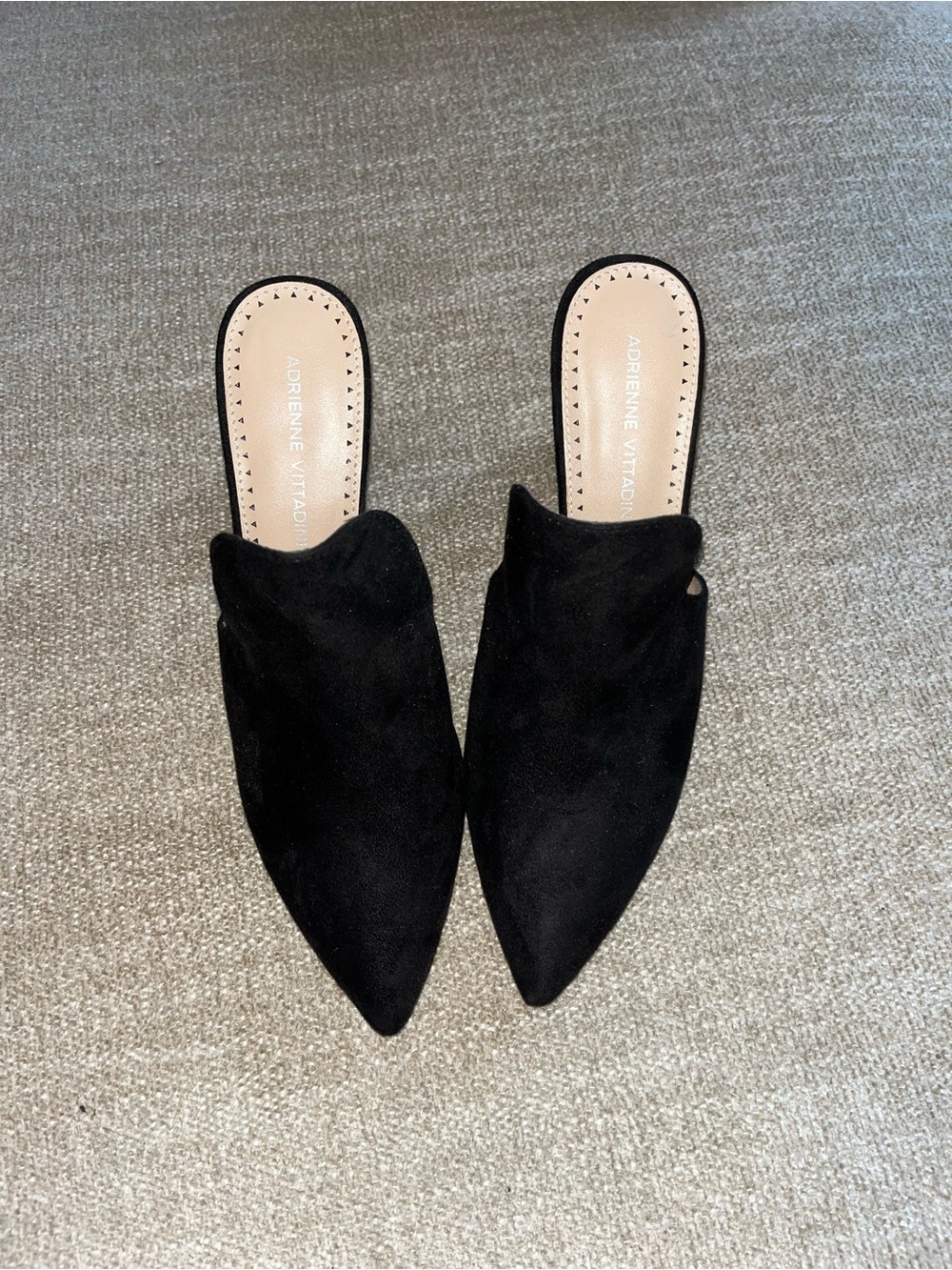 Adrienne Vittadini Black Suede Pointed Slip-On Mules